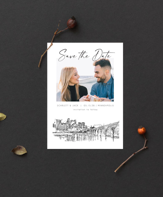 Minneapolis Skyline Photo Save the Dates, MN Wedding Save the Date Cards, Minneapolis Weddings, STD (set of 25 cards)