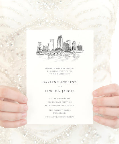 Tampa Skyline Wedding Invitation Package, Invite, Invitations, Florida Wedding (Sold in Sets of 10 Invitations, RSVP Cards + Envelopes)