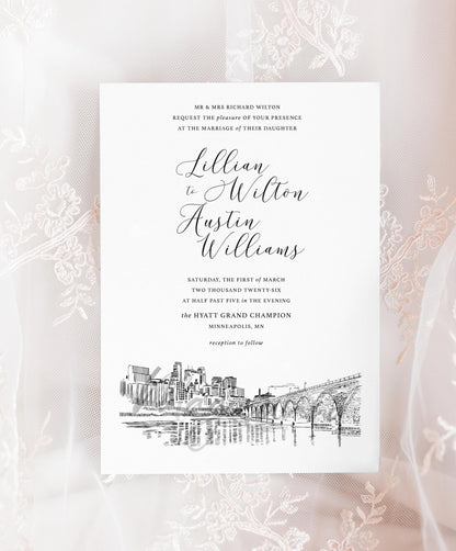 Minneapolis Wedding Invitations, Minneapolis Wedding, Invite, RSVP, Select a Design, Custom Invitation, Minneapolis Skyline Invitaton