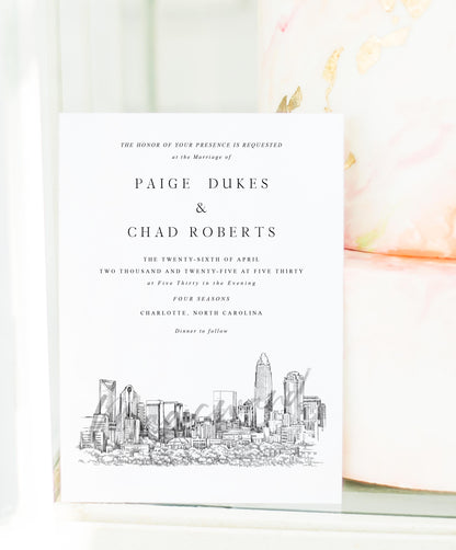Charlotte Skyline Wedding Invitations, Charlotte Wedding Invitation, Invite, North Carolina Wedding, RSVP Cards