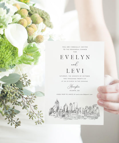 Atlanta Skyline Rehearsal Dinner Invitations, Atlanta Wedding, Atlanta Rehearsal Dinner Invite, Rehearsal Wedding, GA Wedding