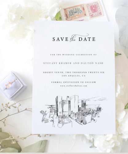 Los Angeles Skyline Save the Dates, LA Save the Date Cards, LA Wedding, Los Angeles Save the Date Cards, LA std (set of 25 cards)