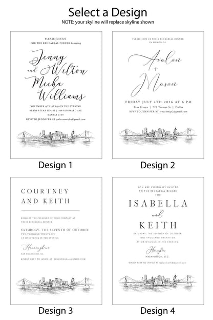 Memphis Skyline with the Pyramid Rehearsal Dinner Invitations, Memphis Wedding (set of 25 cards)