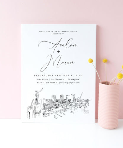 Birmingham Rehearsal Dinner Invitations, Birmingham Wedding, Rehearsal Dinner, Rehearsal Invitations (set of 25 cards)