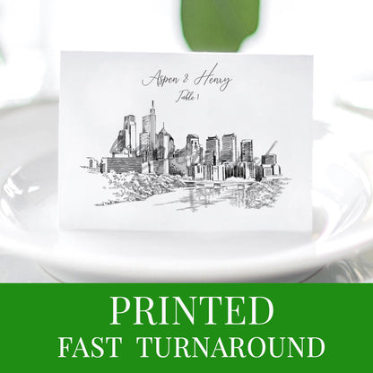 Philadelphia Printed Place Cards, Philadelphia Wedding, Fast Turnaround, Wedding Placecards, Hand Drawn skyline (Set of 25 Cards)