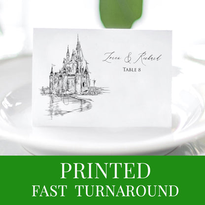 Disney World Printed Place Cards, Personalized with Guests Names, Fast turnaround, Hand Drawn, Wedding Placecards (Sold in sets of 25 Cards)