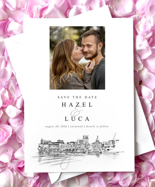 Savannah Skyline Photo Save the Dates, Georgia, GA Wedding Save the Date Cards, Savannah Weddings, STD (set of 25 cards)