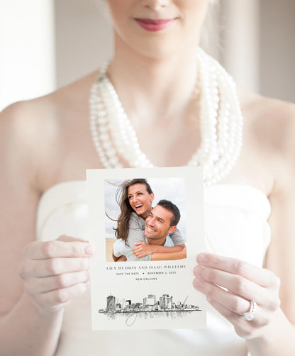 New Orleans Skyline Photo Save the Dates, LA Wedding Save the Date Cards, New Orleans Weddings, STD (set of 25 cards)