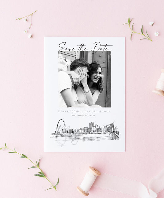 St. Louis Skyline Photo Save the Dates, Saint Louis Wedding Save the Date Cards, Weddings, STD (set of 25 cards)