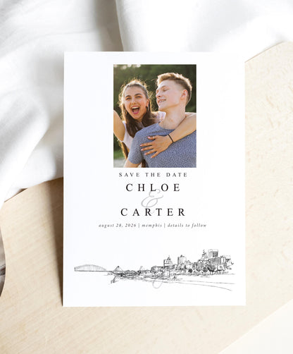 Memphis Skyline Photo Save the Dates, TN Wedding Save the Date Cards, Memphis Pyramid Weddings, STD (set of 25 cards)