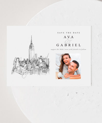 New York Skyline Photo Save the Dates, NYC Wedding Save the Date Cards, NY Weddings, STD (set of 25 cards)