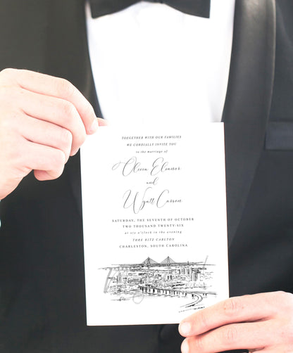 Charleston Skyline Wedding Invitation, Charleston Wedding, Invite, Invitations (Sold in Sets of 10 Invitations, RSVP Cards + Envelopes)