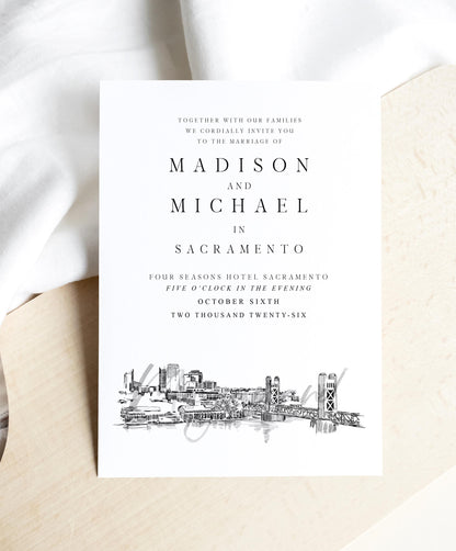 Sacramento Skyline Wedding Invitation, Sacramento Wedding, Sacramento Invite, RSVP Card