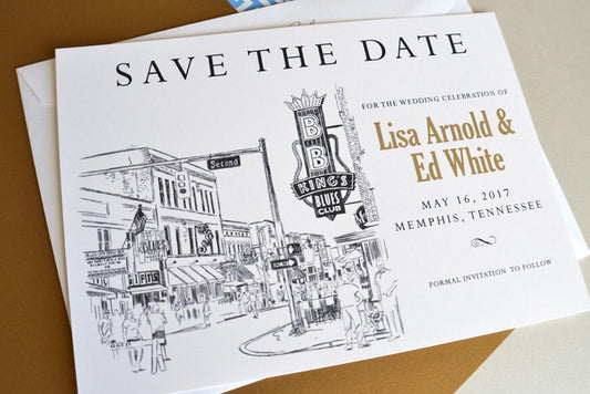 Memphis, Tennesse Skyline Save the Date Cards -  Beale Street (set of 25 cards)