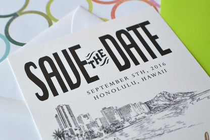 Hawaii Skyline Destination Wedding Save the Date Cards (set of 25 cards)
