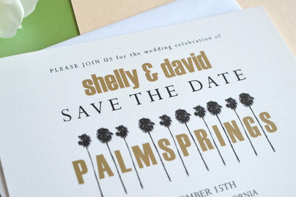 Palm Springs Row of Palm Trees Wedding Save the Date Cards (set of 25 cards)