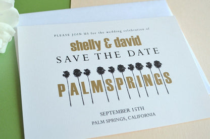 Palm Springs Row of Palm Trees Wedding Save the Date Cards (set of 25 cards)