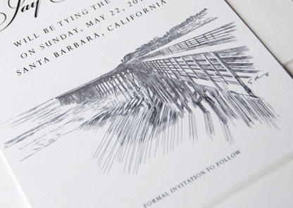 Santa Barbara Pier Skyline Save the Date Cards (set of 25 cards and white envelopes)