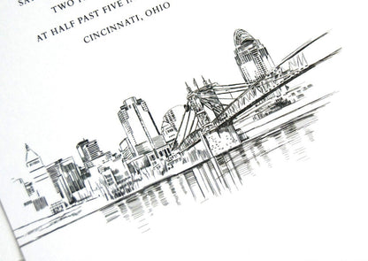 Cincinnati Skyline Wedding Invitation, Cincinnati Wedding Invite, Cincinnati Skyline (Set of 10 Invitations, RSVP Cards + Envelopes)