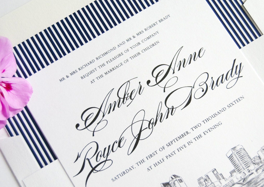 Columbus, Ohio Skyline Wedding Invitation Package (Sold in Sets of 10 Invitations, RSVP Cards + Envelopes)