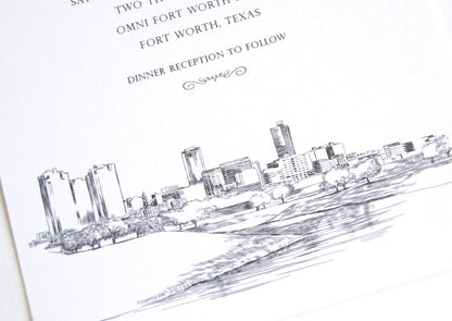 Fort Worth, Texas Skyline Wedding Invitation Package (Sold in Sets of 10 Invitations, RSVP Cards + Envelopes)