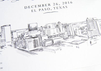 El Paso, Texas Wedding Save the Date Cards, Skyline Save the Dates (set of 25 cards and white envelopes)