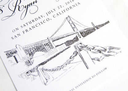 San Francisco Skyline Hand Drawn Save the Date Cards (set of 25 cards)