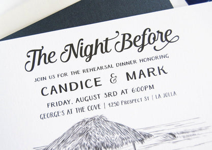 La Jolla, Windansea Beach Weddings Skyline Rehearsal Dinner Invitations (set of 25 cards)