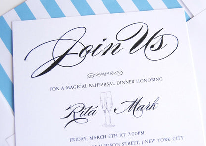 Central Park, New York Skyline Hand Drawn Rehearsal Dinner Invitations (set of 25 cards)