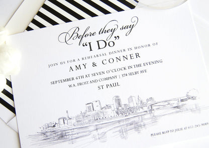 St Paul Skyline Rehearsal Dinner Invitation Cards (set of 25 cards)