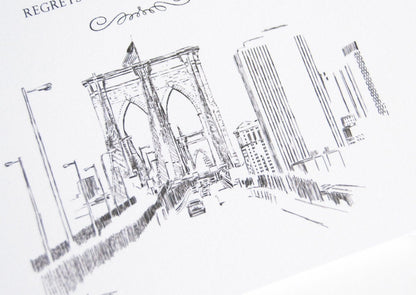 Brooklyn Skyline Hand Drawn Rehearsal Dinner Invitations (set of 25 cards)