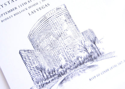 Aria Hotel Las Vegas Skyline Rehearsal Dinner Invitations (set of 25 cards)
