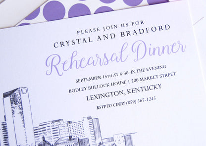 Lexington, KY Skyline Rehearsal Dinner Invitations (set of 25 cards)