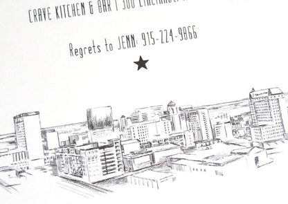 El Paso, Texas Skyline Rehearsal Dinner Invitations (set of 25 cards)