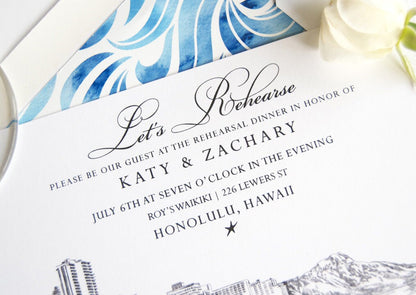 Hawaii Destination Weddings Skyline Rehearsal Dinner Invitations (set of 25 cards)
