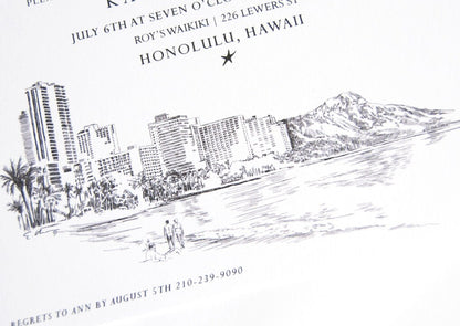Hawaii Destination Weddings Skyline Rehearsal Dinner Invitations (set of 25 cards)
