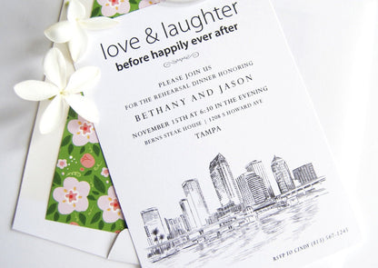 Tampa Skyline Wedding Rehearsal Dinner Invitations, Tampa Wedding (set of 25 cards)