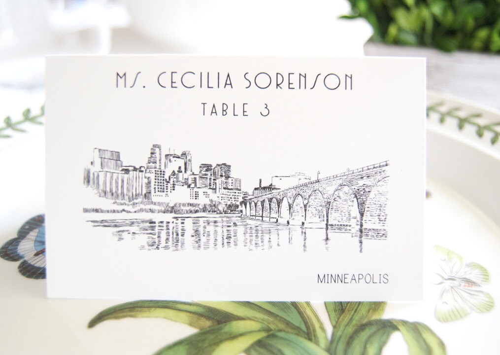 Minneapolis Skyline Folded Place Cards (Set of 25 Cards)