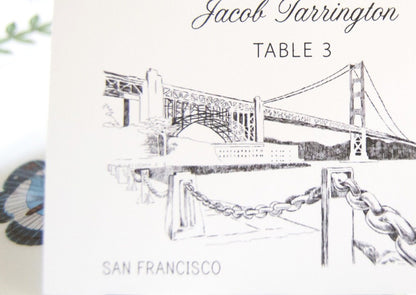 San Francisco Skyline Blank Folded Place Cards (Set of 25 Cards)