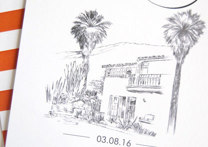 O'Donnell House Palm Springs Skyline Hand Drawn Save the Date Cards (set of 25 cards)