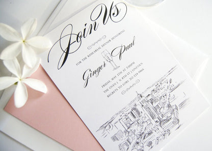 Lincoln, Nebraska Skyline Weddings Rehearsal Dinner Invitations (set of 25 cards)