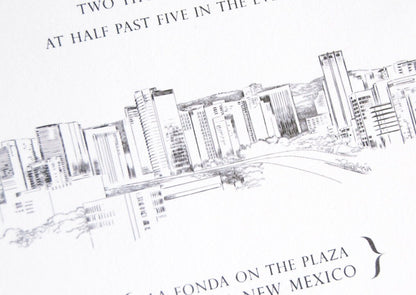 Santa Fe, New Mexico Skyline Wedding Invitations Package (Sold in Sets of 10 Invitations, RSVP Cards + Envelopes)