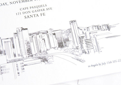 Santa Fe, New Mexico Skyline Rehearsal Dinner Invitations (set of 25 cards)