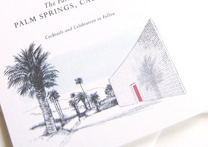 The Parker Palm Springs Hand Drawn Destination Wedding Invitation Package (Sold in Sets of 10 Invitations, RSVP Cards + Envelopes)