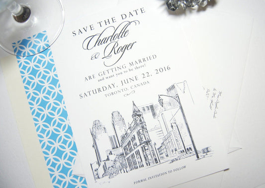 Toronto Flatiron Building Skyline Watercolor Save the Date Cards (set of 25 cards)