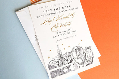 New York Skyline Hand Drawn Save the Date Cards (set of 25 cards)