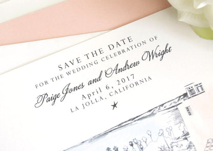 La Jolla Skyline Watercolor Save the Dates, STD, La Valencia, Save the Date Cards, San Diego, SD, LJ,  (set of 25 cards)
