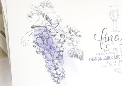 Vineyard, Napa Valley Skyline Hand Drawn Save the Date Cards (set of 25 cards)