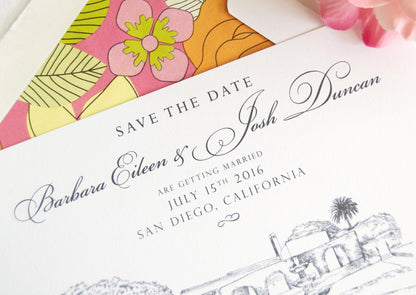 Thursday Club, San Diego, Ocean Beach Hand Drawn Save the Date Cards (set of 25 cards)