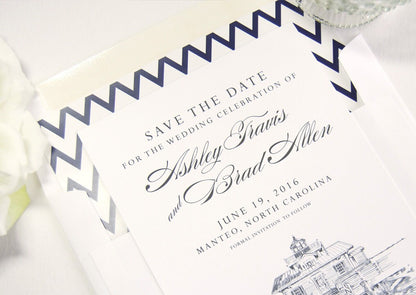 North Carolina Roanoke Marshes Lighthouse in Manteo Skyline Wedding Save the Dates (set of 25 cards)